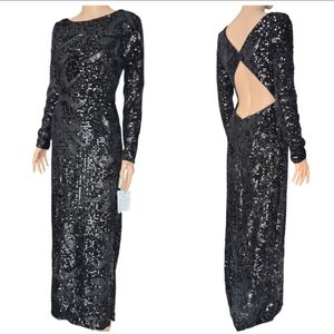 Aidan by Aidan Mattox Long Sleeve Velvet Sequin Long Dress